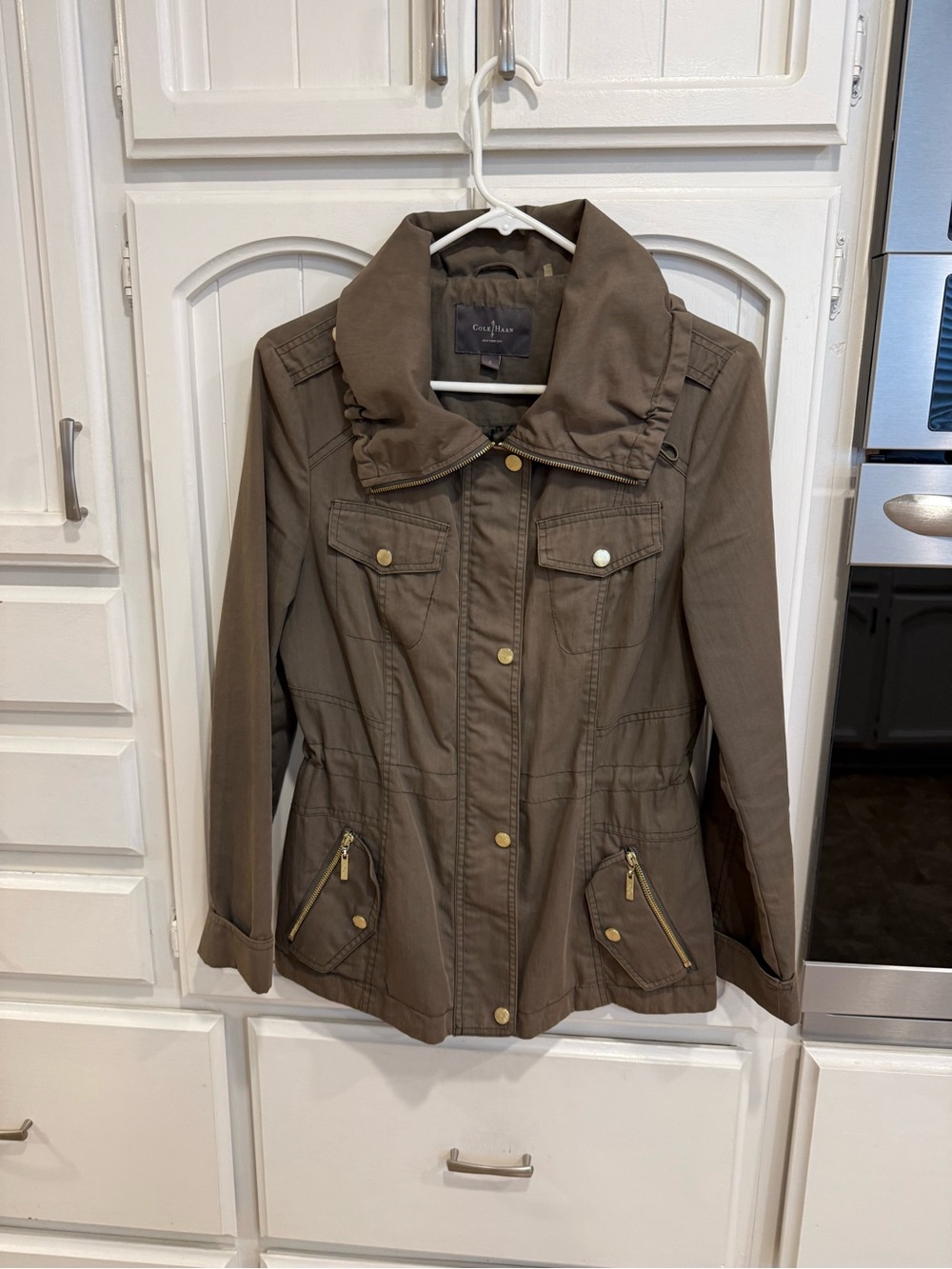 Cole Haan Olive-Brown Utility Jacket with Zip Pockets